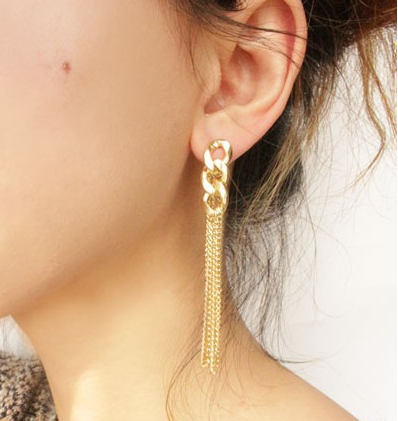 Cascade Chain Earrings -- Gold Tassel